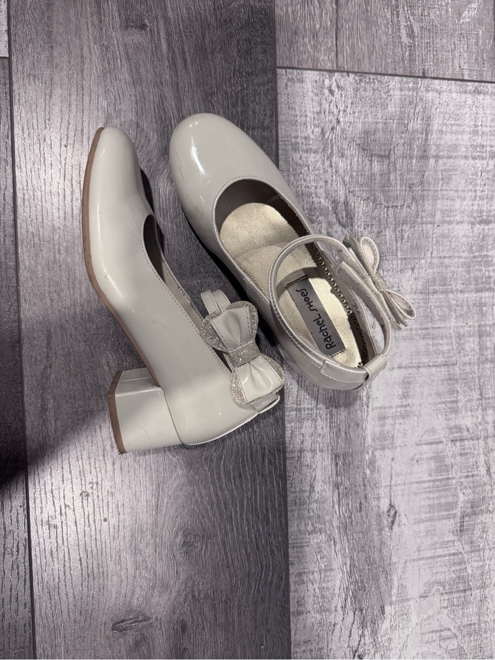 Rachel Shoes White Patent Bow Mary Jane Block Heels